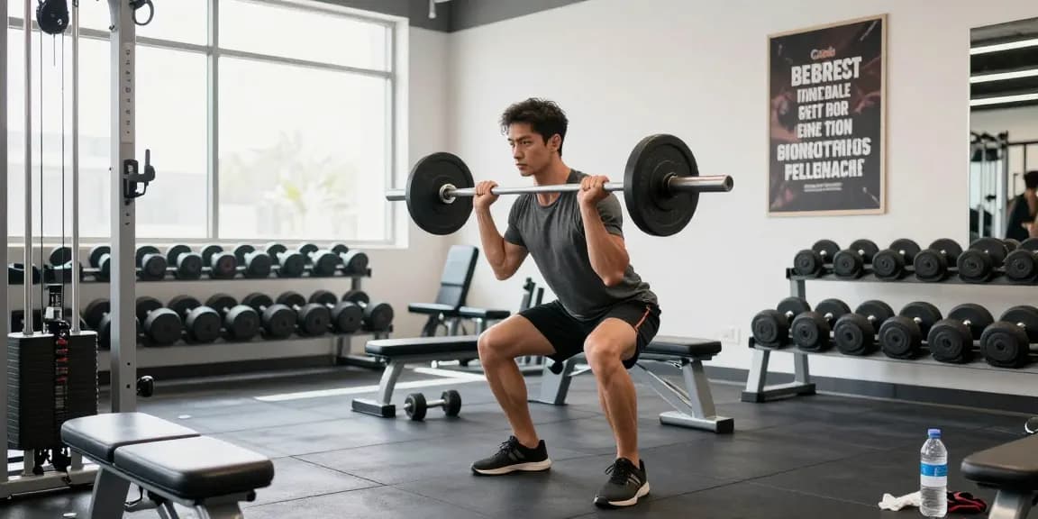 Entrenamiento en Esteroidesshop: hombre levantando pesas en gimnasio moderno.
