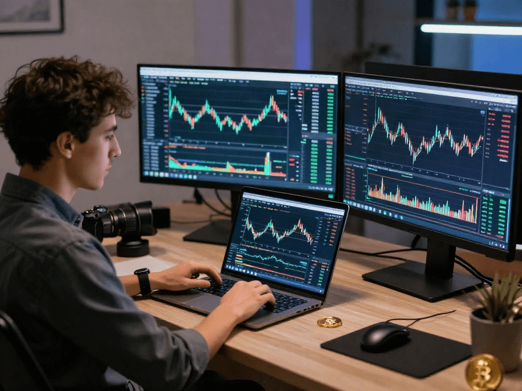 Comprar bitcoin en un espacio de trabajo digital mientras se revisan gráficos y tendencias del mercado.