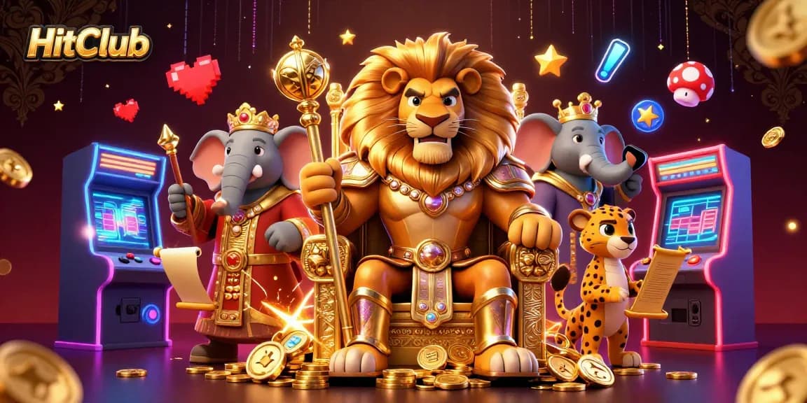 Experience HitClub's vibrant gaming world featuring regal characters and exciting casino elements.