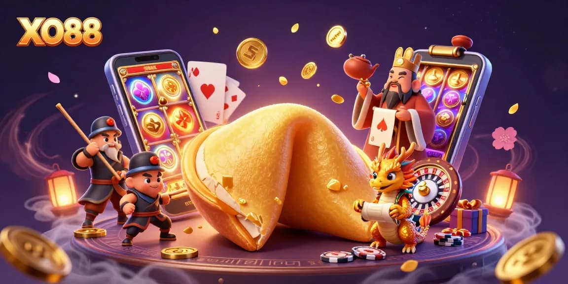 Experience the excitement of XO88 with a vibrant 3D casino illustration featuring dynamic gaming elements.