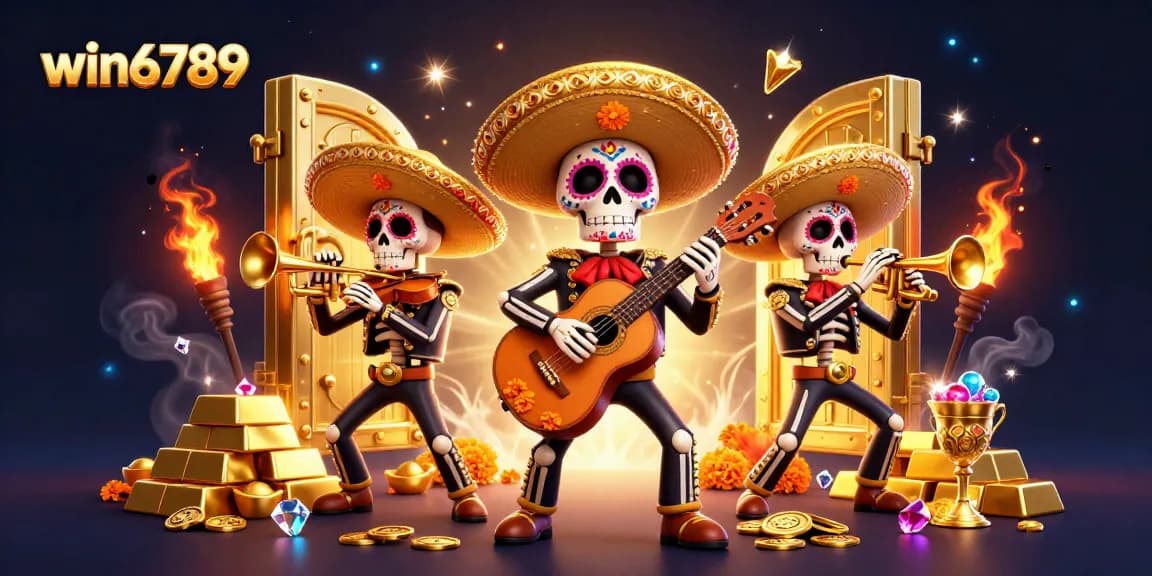 Experience the excitement of win6789 with vibrant casino elements and a mariachi band illustration.