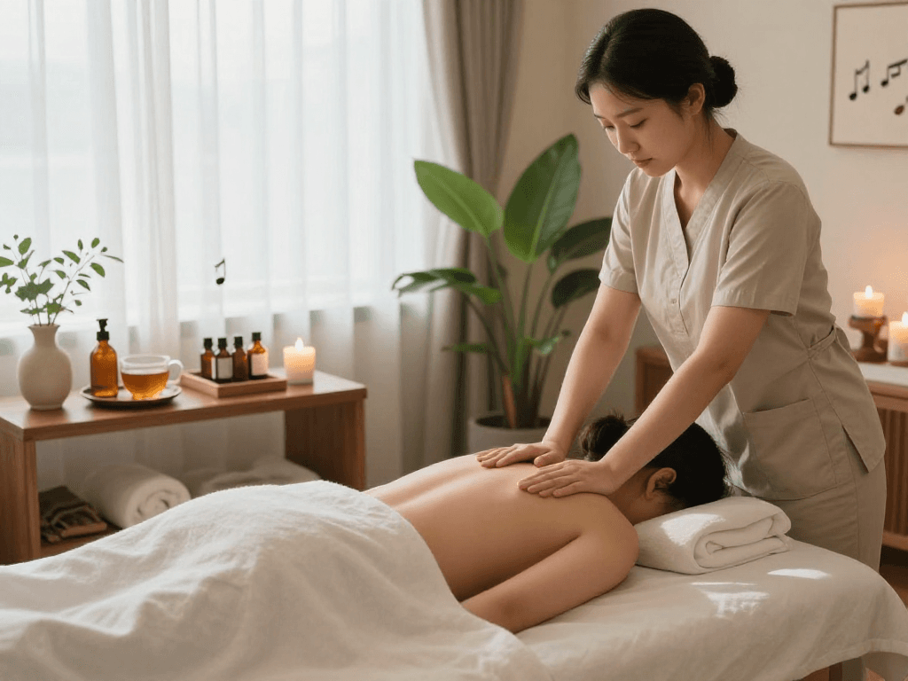Rejuvenating 서울출장마사지 session with relaxing atmosphere and skilled therapist in serene spa setting.