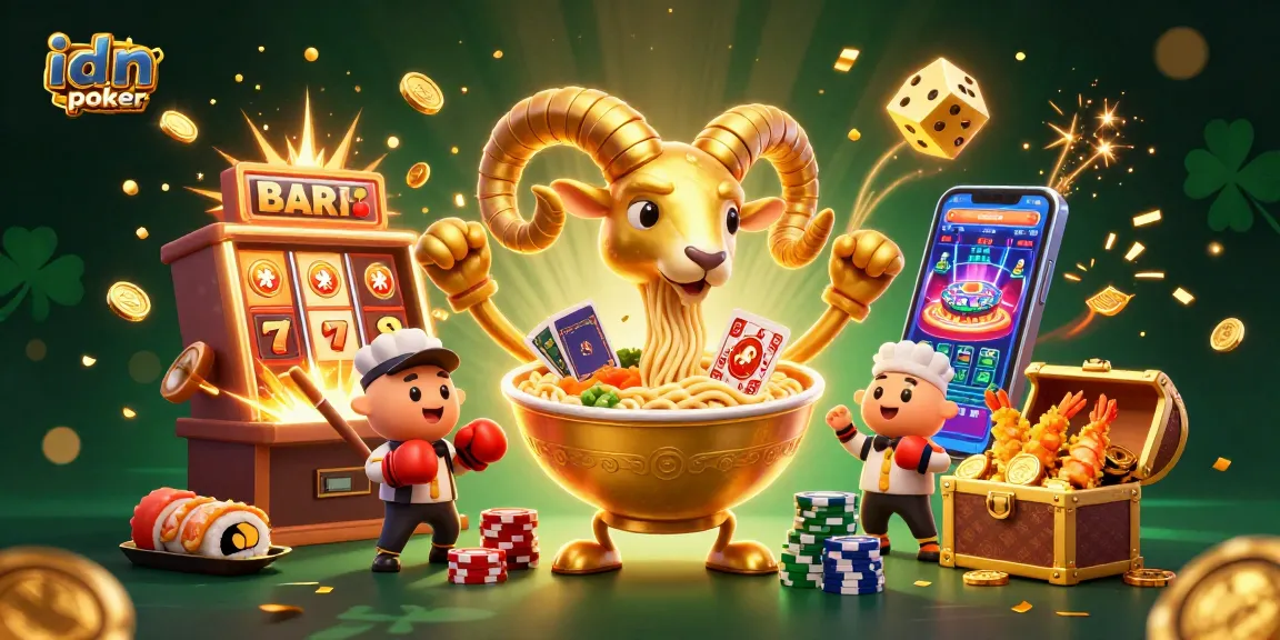 Menangkan permainan idn poker dengan ilustrasi karakter kasino yang menarik dan simbol keberuntungan.