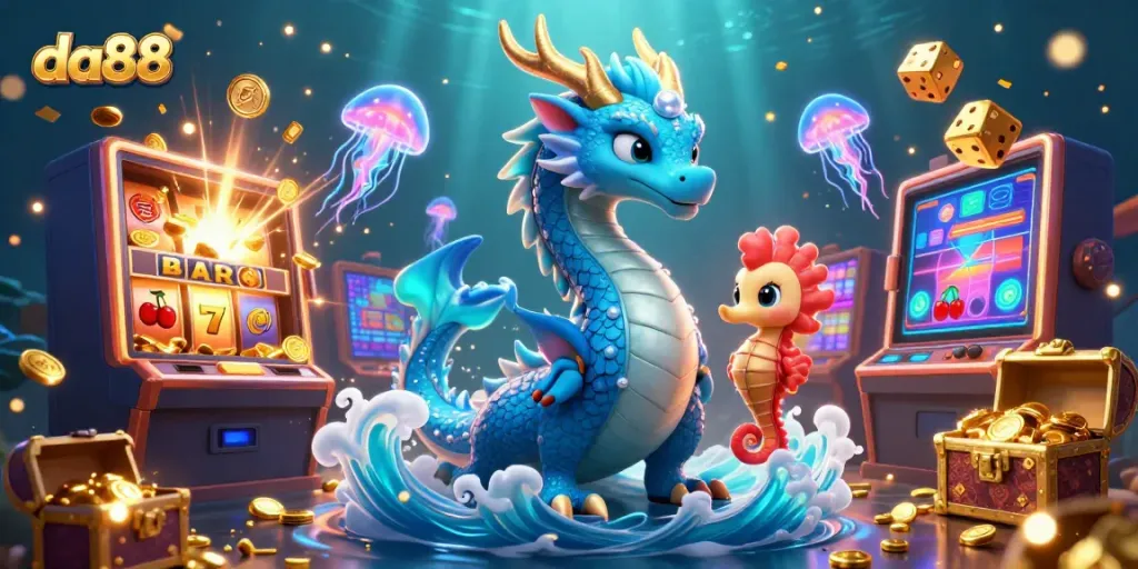 Experience the thrill of da88 casino with dynamic slot machines, joyful characters, and vibrant gaming elements.