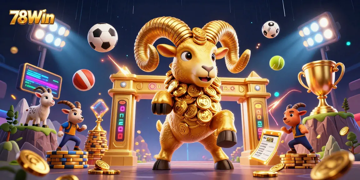 Experience thrilling gameplay at 78Win with golden elements and festive sports balls in a vibrant casino ambiance.