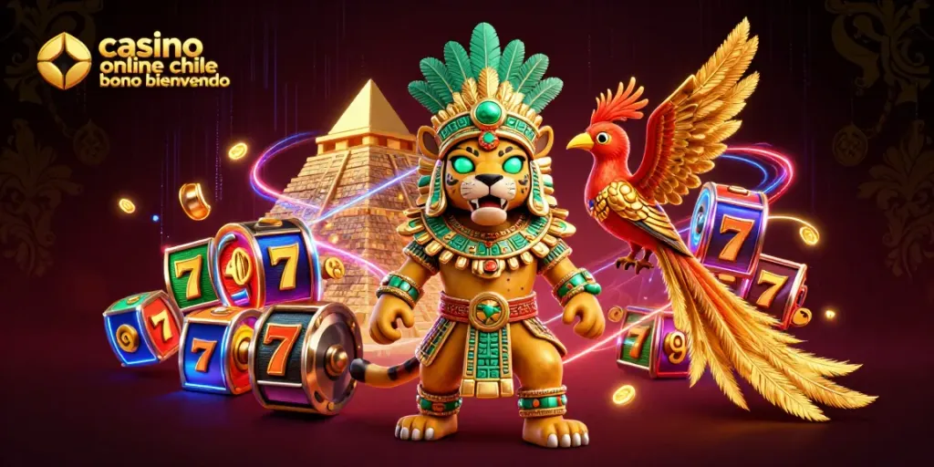 Experiencia emocionante en un casino online Chile bono bienvenida con un jaguar y un quetzal.