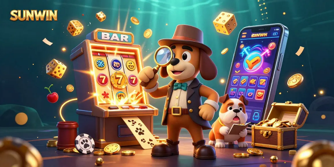 SUNWIN's thrilling casino scene with detectives uncovering poker clues and vibrant gaming elements.