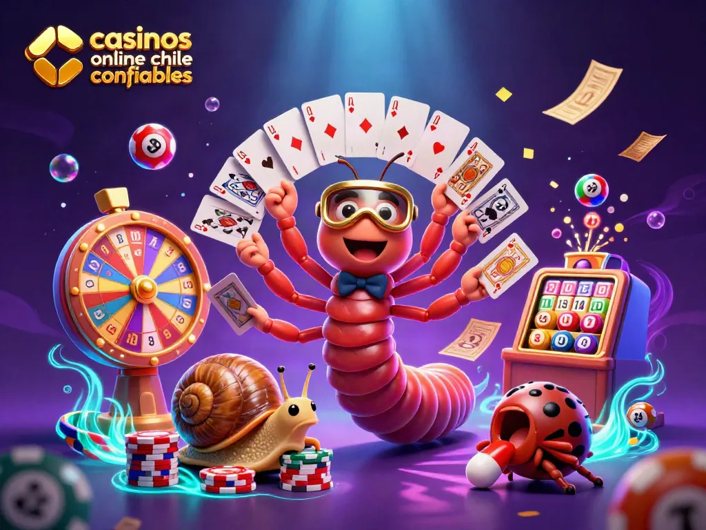 Ilustración de un casino mostrando operadores de juegos en un ambiente vibrante, casinos online chilenos confiables.
