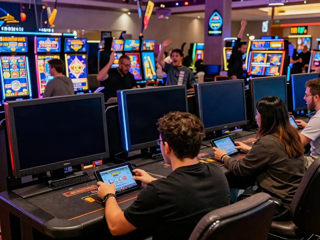 Nohuwin players excitedly gaming on vibrant online casino platforms.