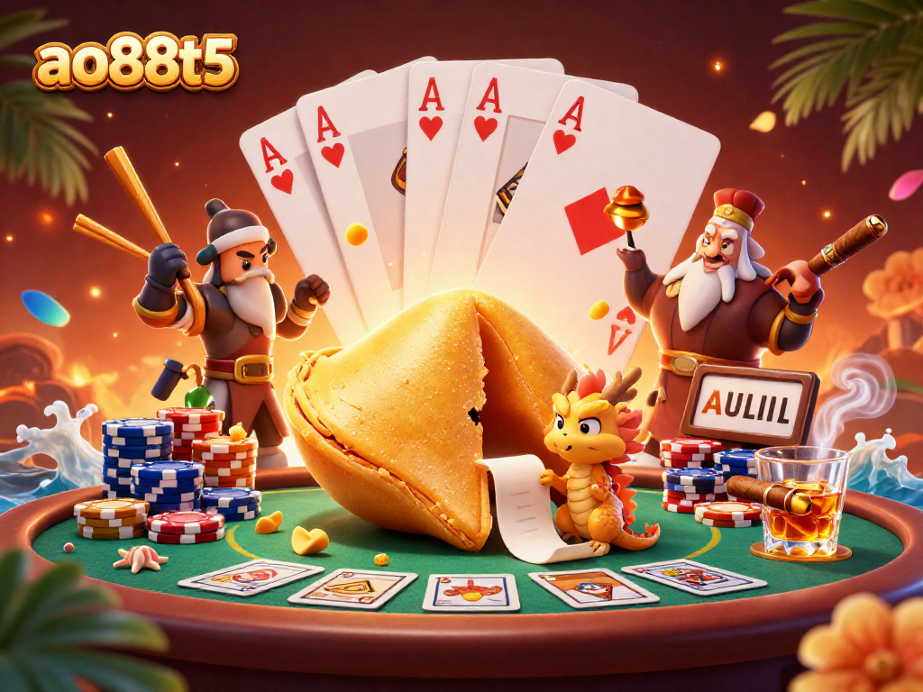 Engage with ao88t5's thrilling poker scene, featuring dynamic characters and vibrant casino elements.