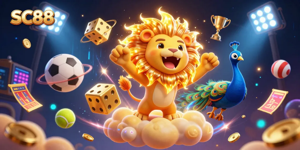 Experience SC88 excitement with vibrant casino elements and animated characters in a dynamic scene.