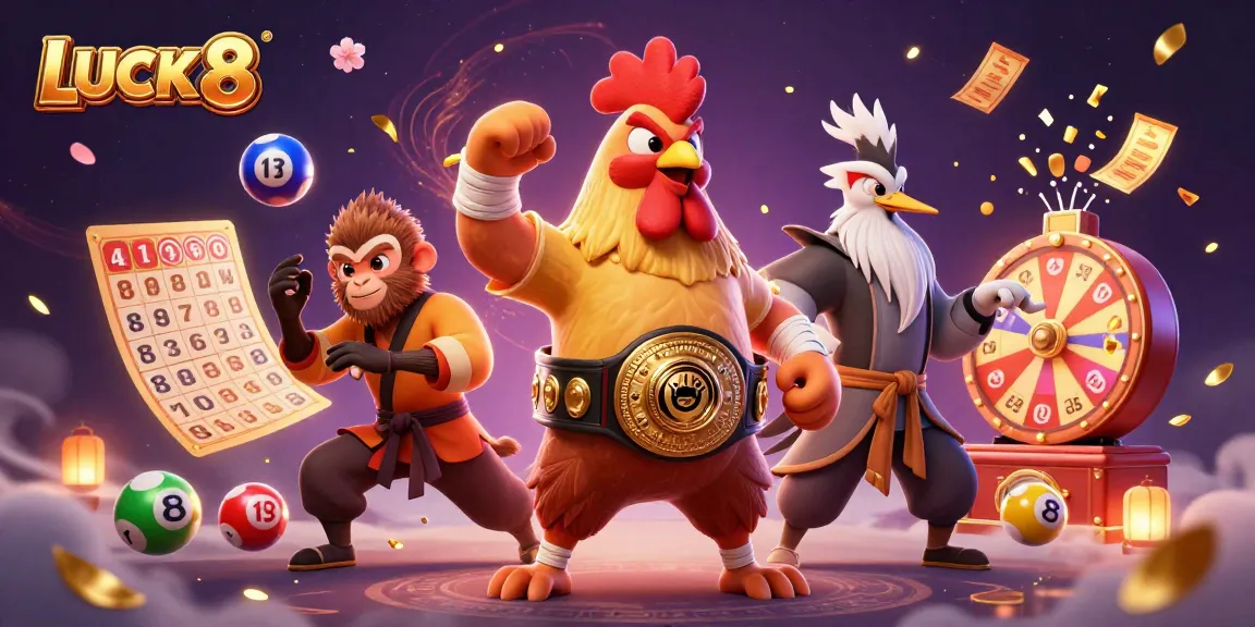 Experience the thrills of LUCK 8 as colorful lottery balls bounce and golden tickets flutter in a vibrant 3D scene.