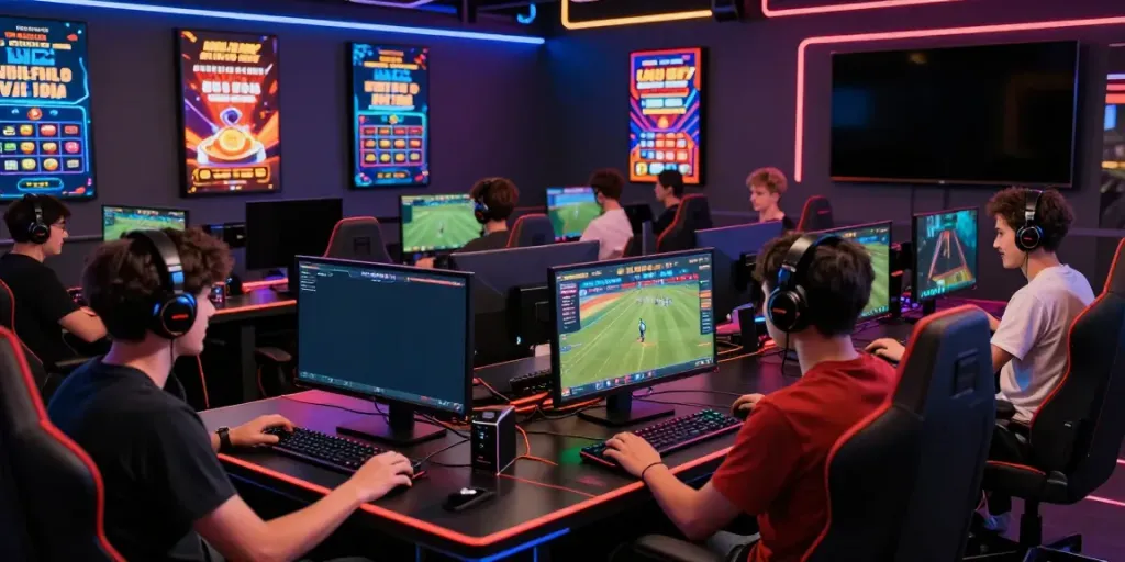 Exciting gaming scene at https://man88.hair/ with players engaged in sports and casino games.