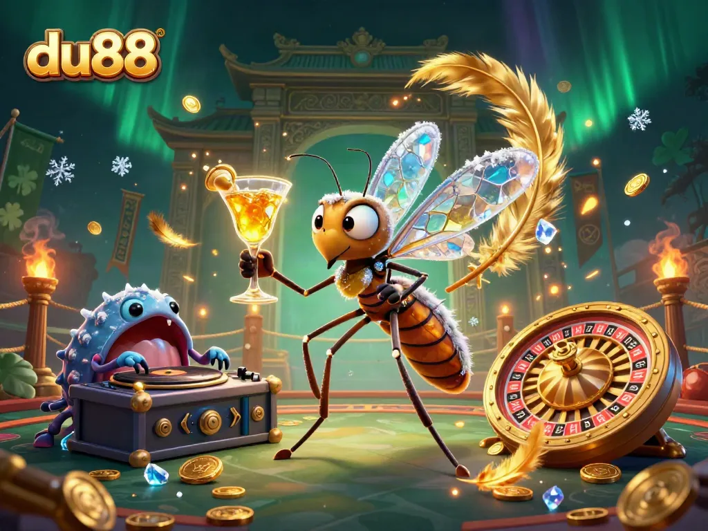 Experience the dynamic world of du88 with exciting casino elements featuring a frozen mosquito mascot.