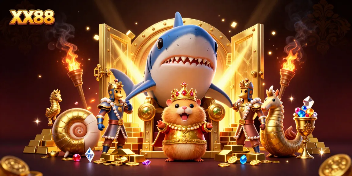 Spin to win with XX88's vibrant casino scene featuring treasures and dynamic characters.