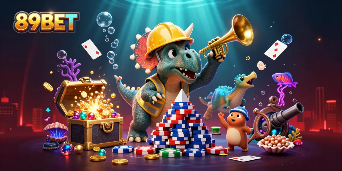 Celebrate big wins with 89BET in this vibrant 3D casino underwater scene filled with poker excitement.