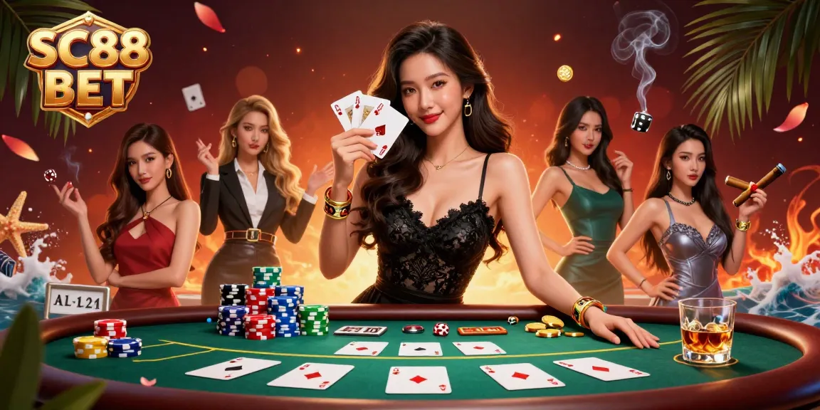 Experience thrilling moments at SC88 BET with an elegant Asian woman showcasing her winning poker hand in a luxe casino setting.