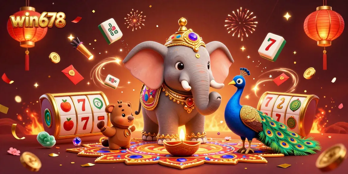 Experience thrilling action at win678 with vibrant casino symbols and festive elements in this captivating 3D scene.