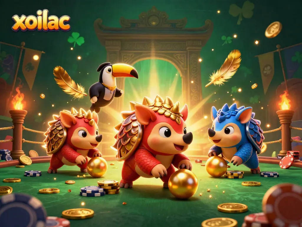 Experience exciting betting with xoilac pangolins battling among golden chips and colorful confetti