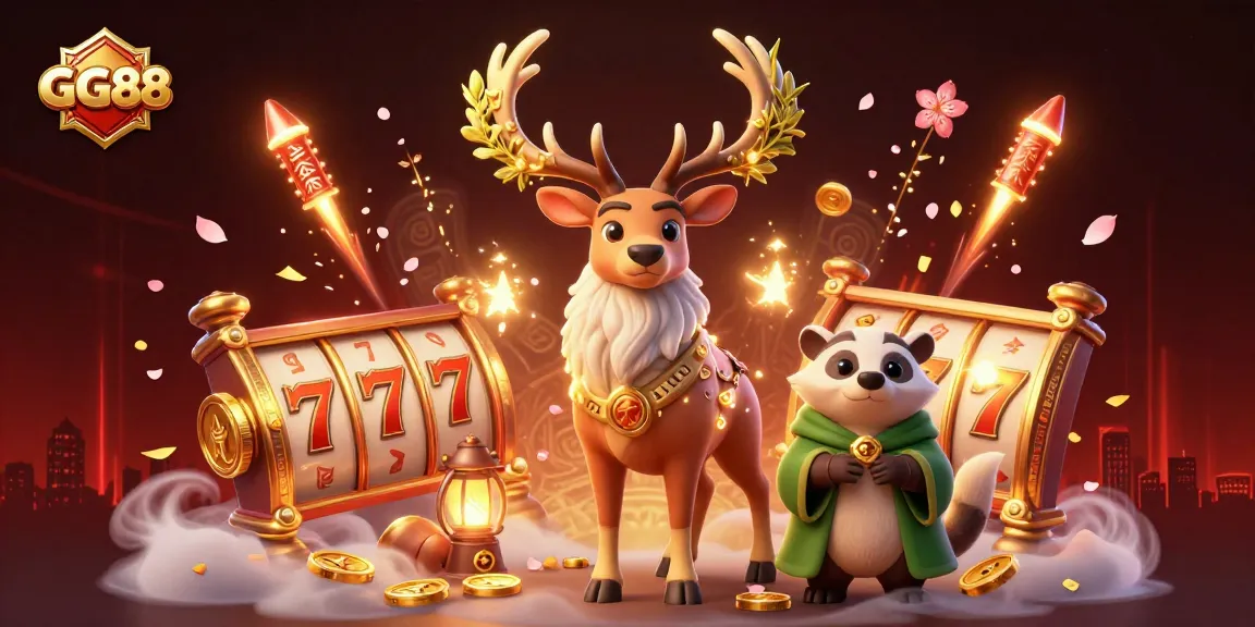 Experience the excitement of GG88 with a vibrant 3D illustration showcasing dazzling slots, enchanting characters, and a thrilling casino atmosphere.