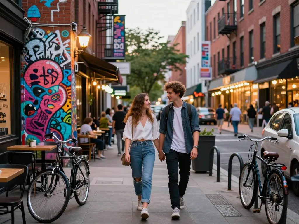 Couple enjoying evening walk in urban setting highlighting pg bokep culture.