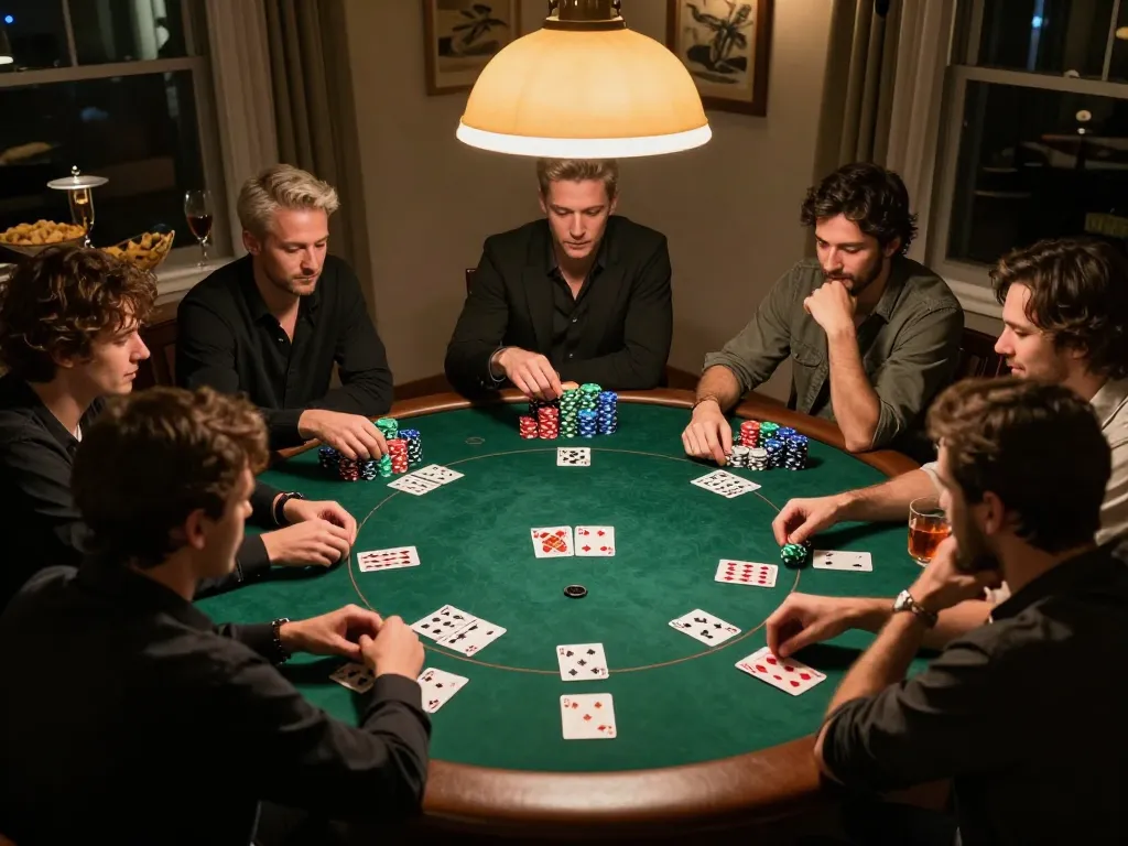 Engaging scene at home poker night with friends, showcasing Nhà cái af88's community spirit in a competitive environment