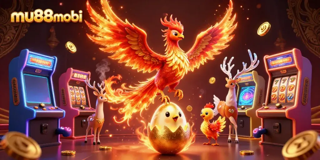 Experience excitement at mu88mobi with a dynamic scene featuring phoenix magic and casino game action.