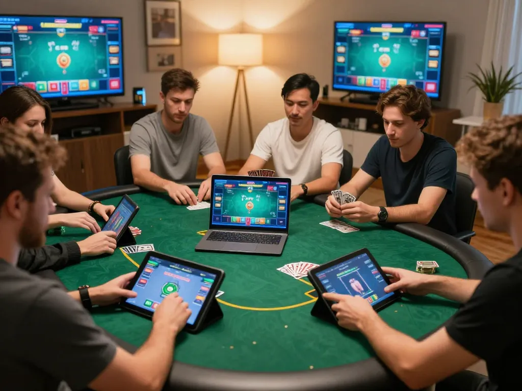 Players engaging in a lively online poker game while using fly88 platforms for an immersive experience