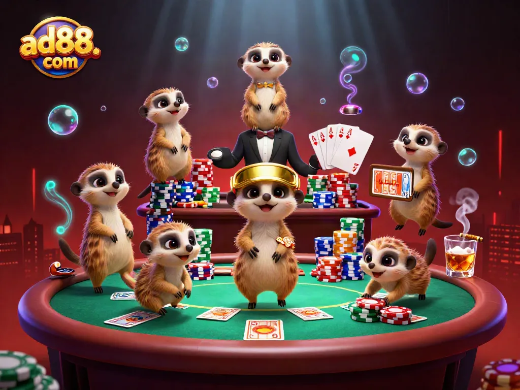 Experience the thrilling world of ad88. com with meerkats running a dynamic casino operation.