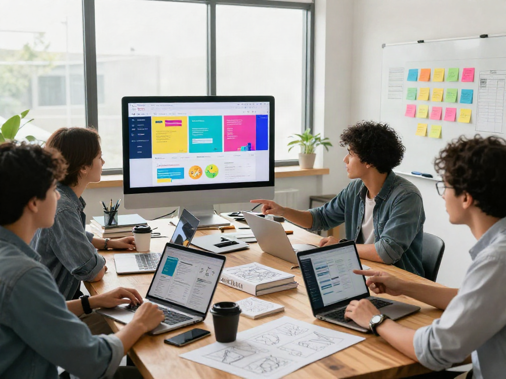 Collaborative web design team at Sanumwebdesign creating innovative websites with digital tools