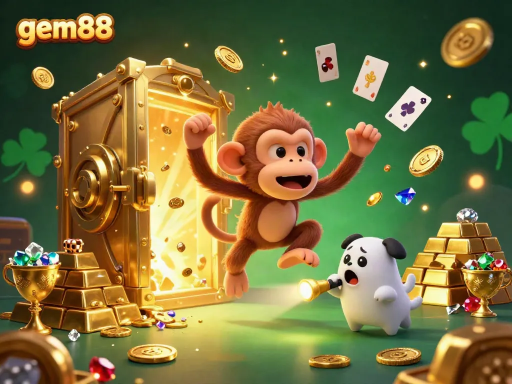 Engage in thrilling gaming adventures at gem88 with mischievous characters in a vibrant casino!