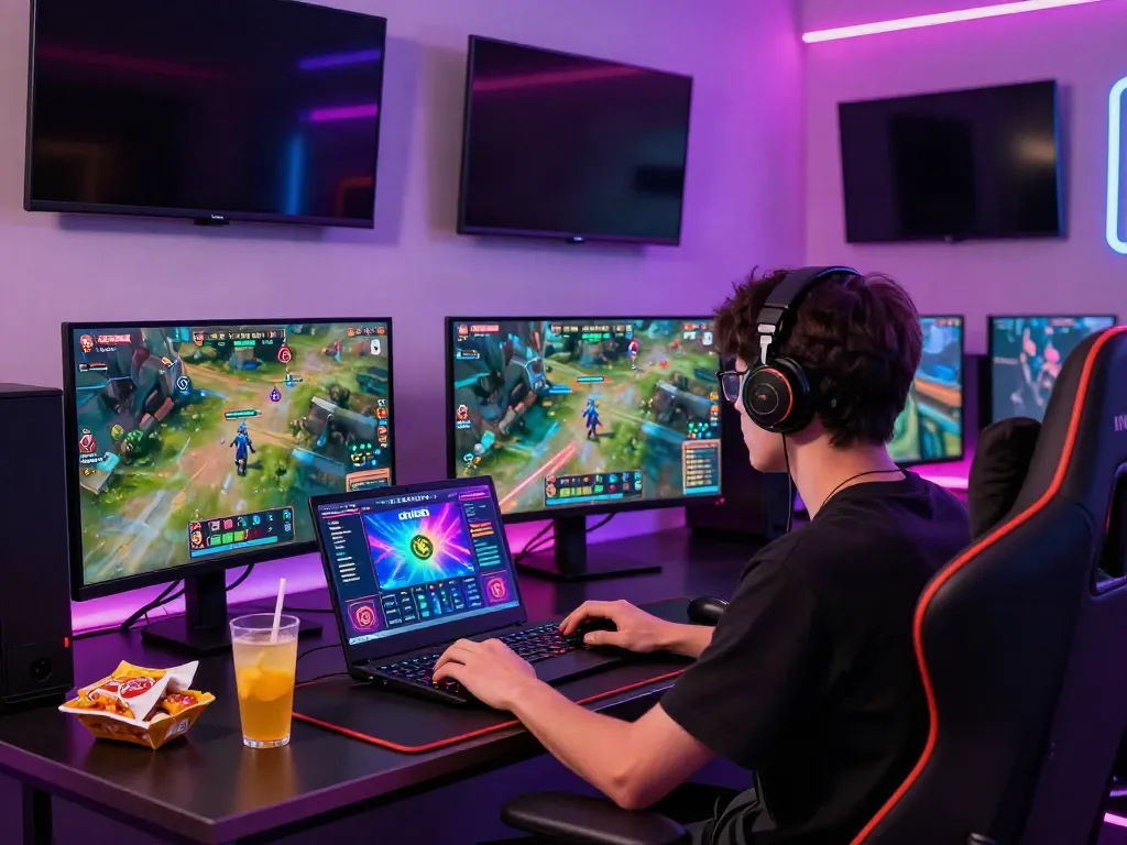 Engaged gamer playing on DU88 platform with vibrant graphics and modern setup.