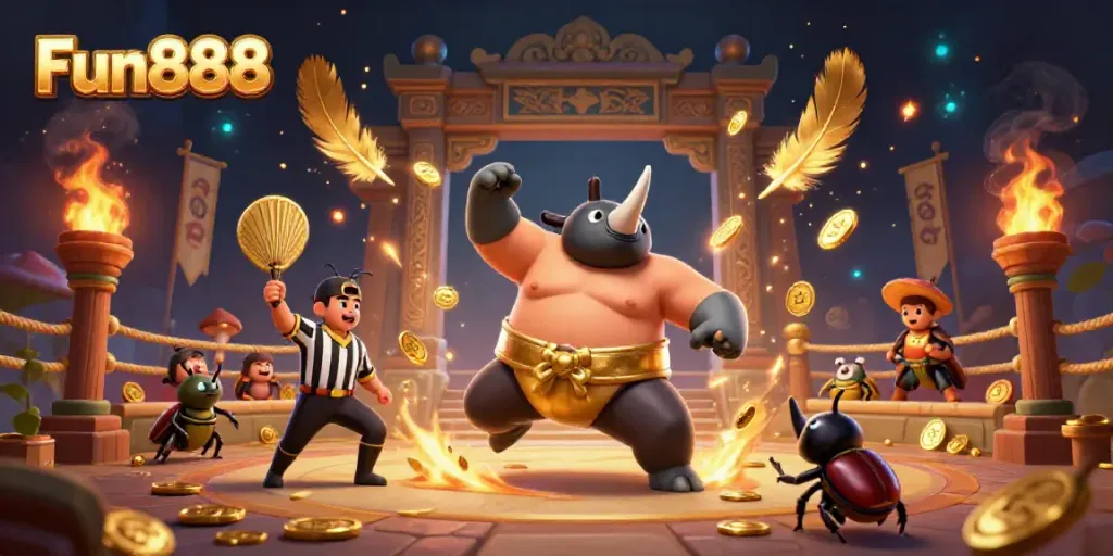 Experience thrilling gameplay with Fun888 in this action-packed 3D casino scene.