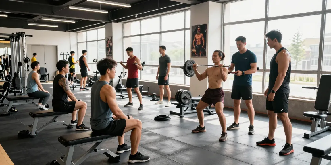 Entrenamiento en el gimnasio de Esteroidesshop con personas levantando pesas y entrenadores motivando.