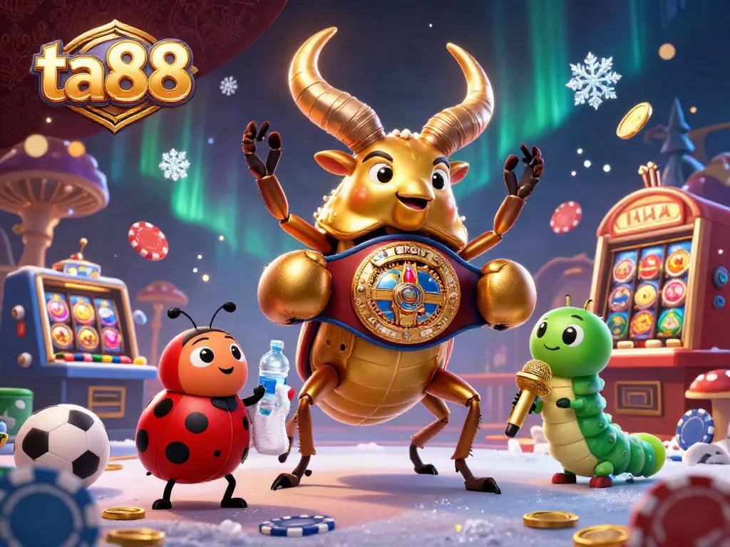 Experience excitement at ta88 with a cartoon beetle boxing champion, ladybug corner-man, and caterpillar announcer on an exhilarating casino stage.