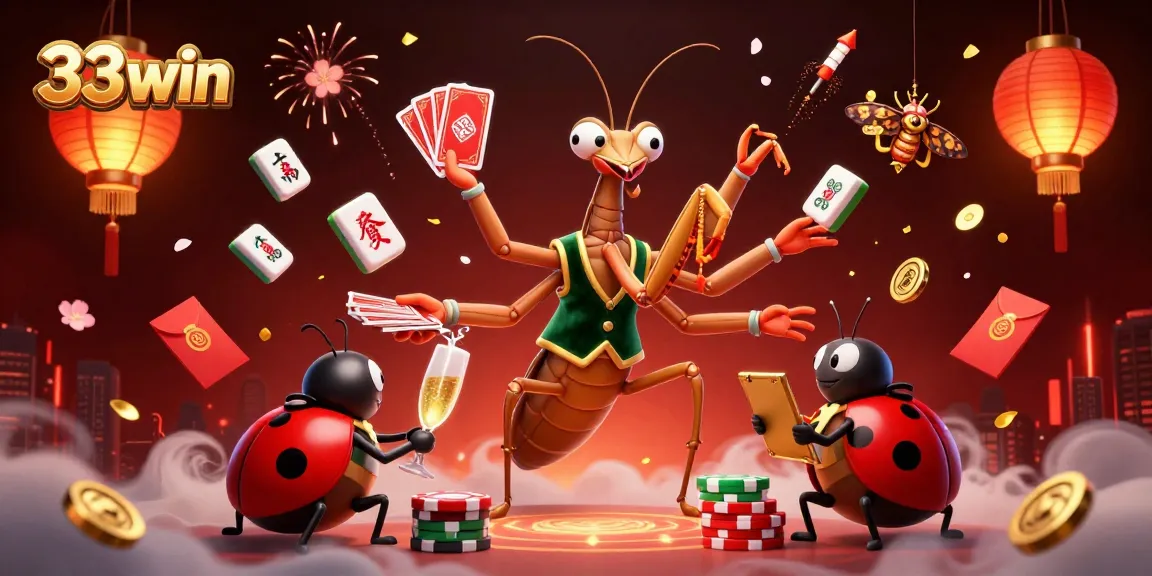 Experience the thrill of 33win casino with vibrant, animated characters and gambling elements.