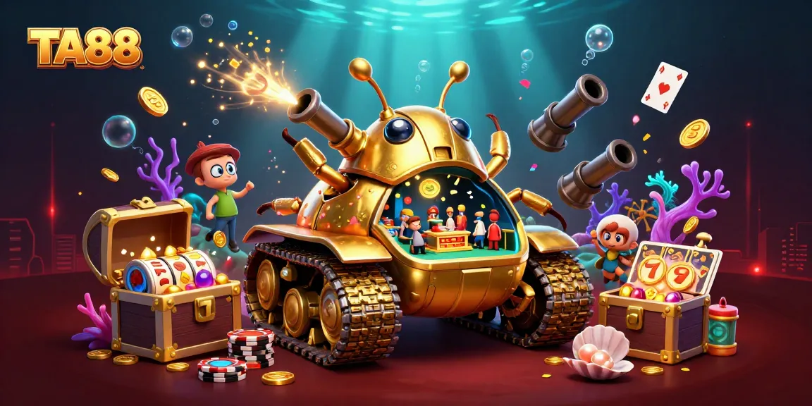 Experience TA88's vibrant mini casino adventure inside a golden beetle tank.