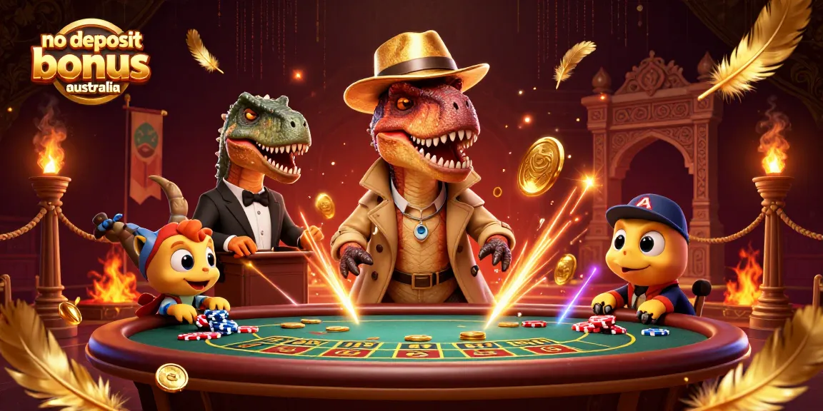 Engage with exciting no deposit bonus australia offers while a velociraptor attempts to win at blackjack.