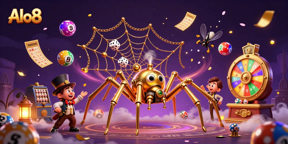 Alo8 features a captivating steampunk spider themed around casinos, creating a dynamic gambling scene.