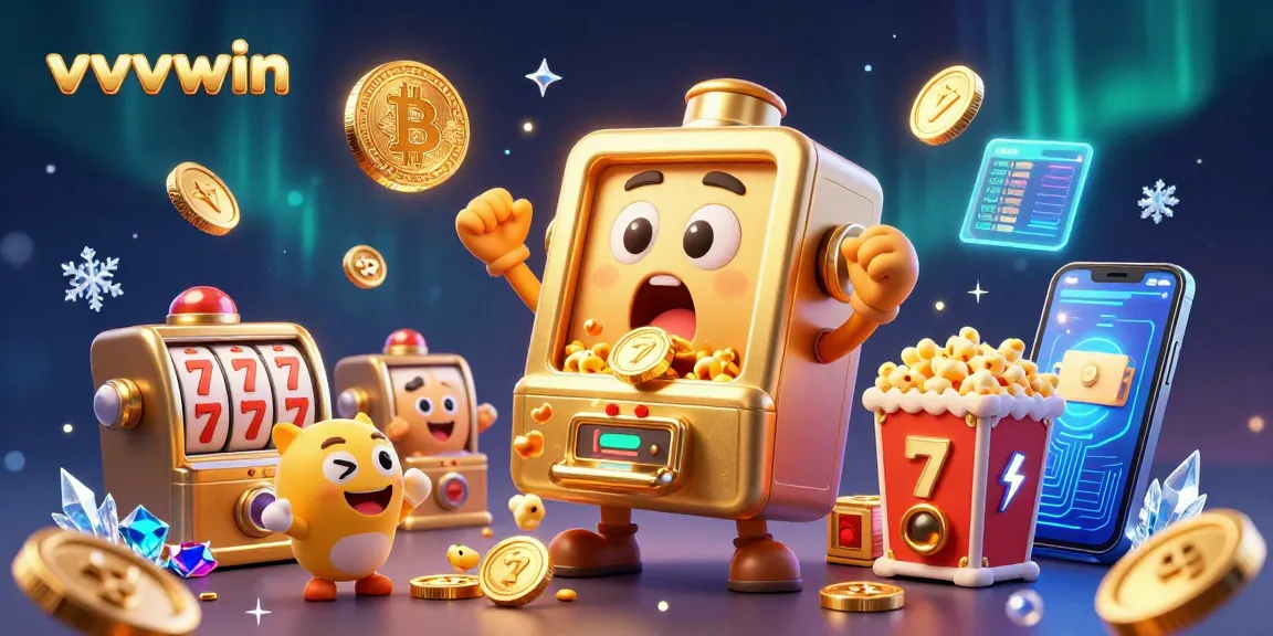 Experience thrilling jackpots at vvvwin with a vivid scene of a golden slot machine and cheering baby slots.