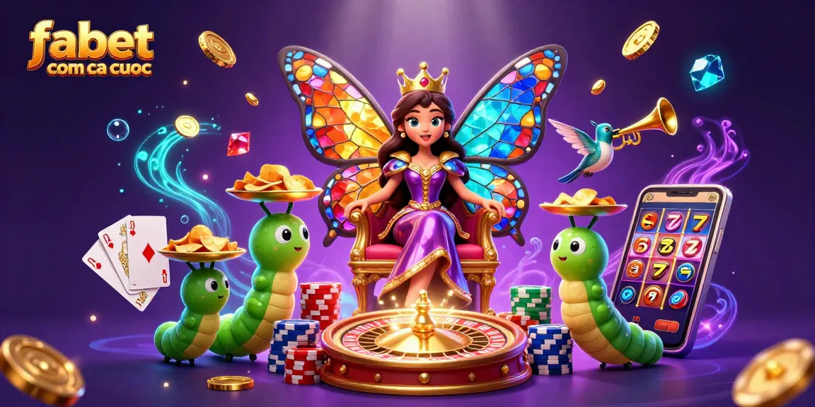 Experience fabet com ca cuoc in a vibrant casino scene with a butterfly queen, gold coins, and thriving gaming elements.