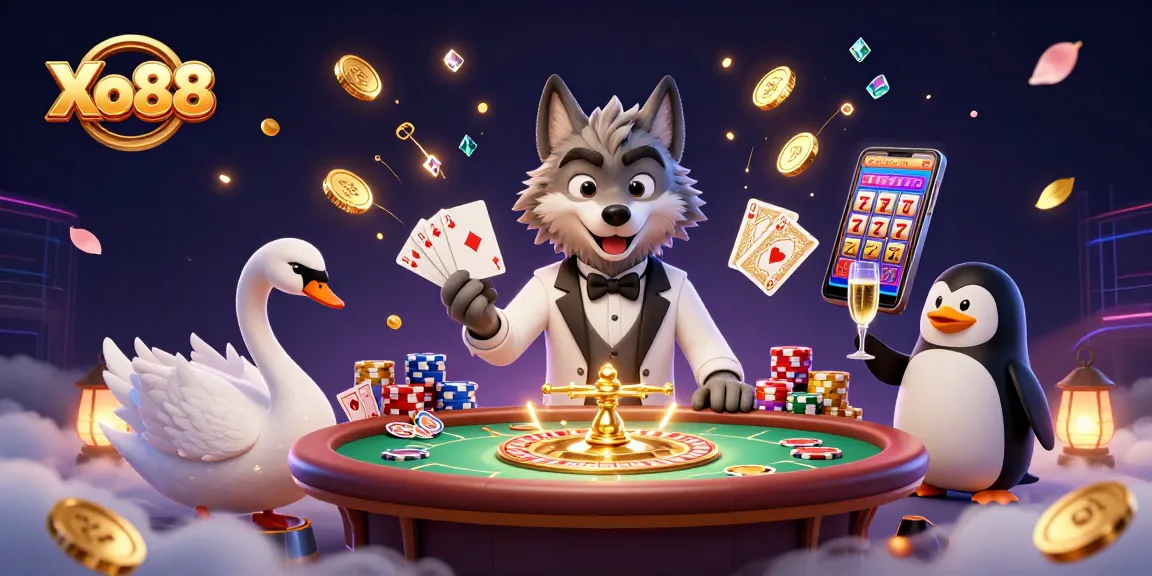 Xo88 invites players to experience the excitement of baccarat amidst cascading coins and glamorous game elements.