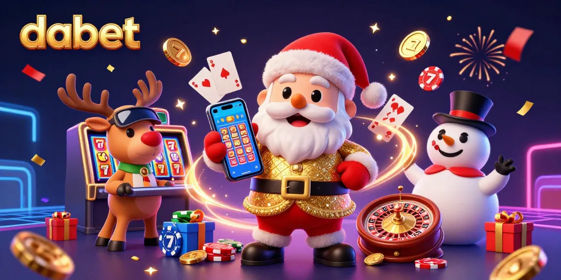 dabet engages players with a festive casino scene featuring Santa, reindeer, and a snowman among jackpots and slot games.