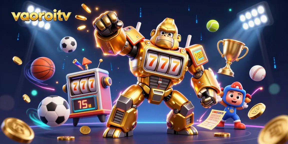 Experience thrilling vaoroitv action with a golden gorilla mech smashing slots and sports!