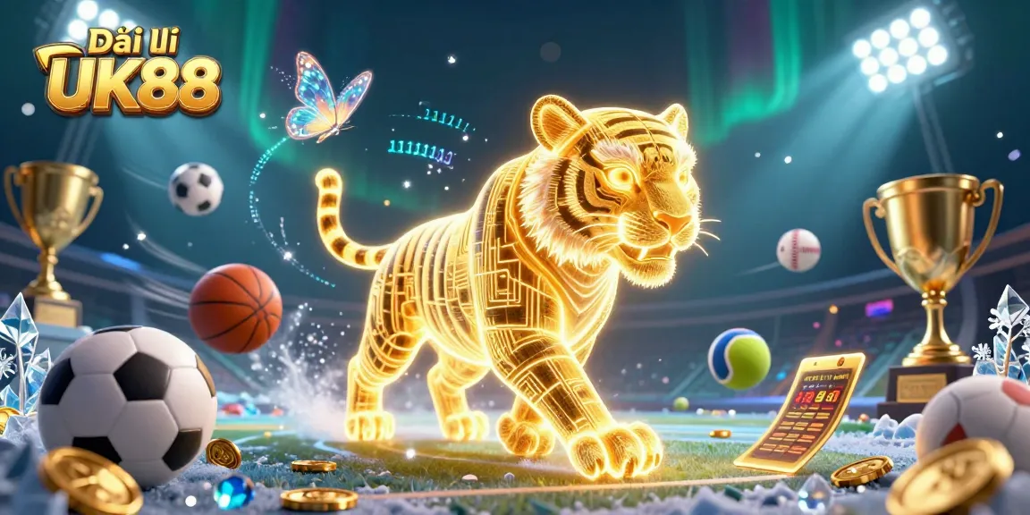 Engage with Đại lý UK88 in this vibrant 3D illustration showcasing dynamic sports betting elements.