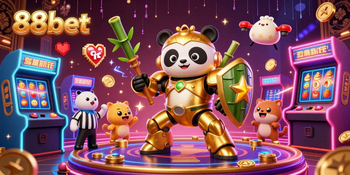 Engage in vibrant casino action with 88bet, featuring a golden panda mech-suit and dynamic game elements.