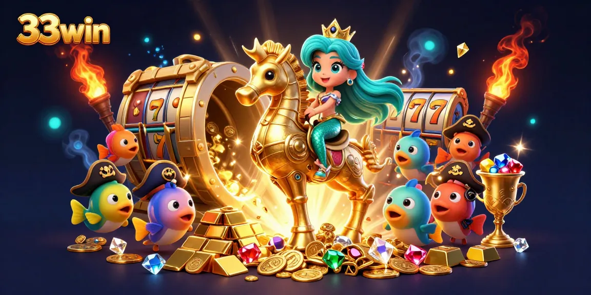 Engage with the vibrant 33win animated casino adventure featuring a mermaid, seahorse, and treasure.