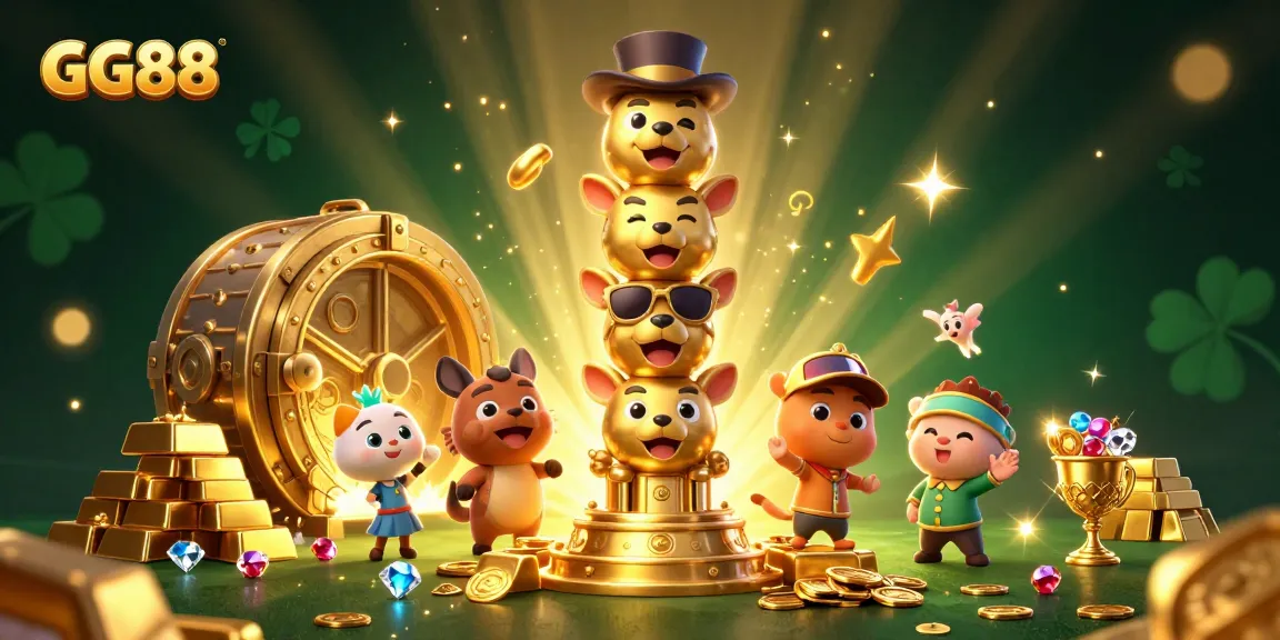 Experience thrilling wins at GG88 with vibrant casino-themed 3D illustration showcasing jackpot treasures