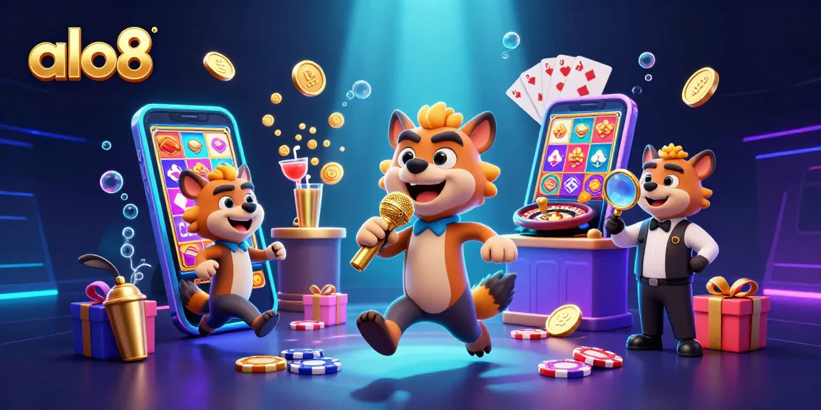 Join the excitement at alo8 with engaging 3D hyenas in a vibrant casino scene, celebrating gambling thrills.